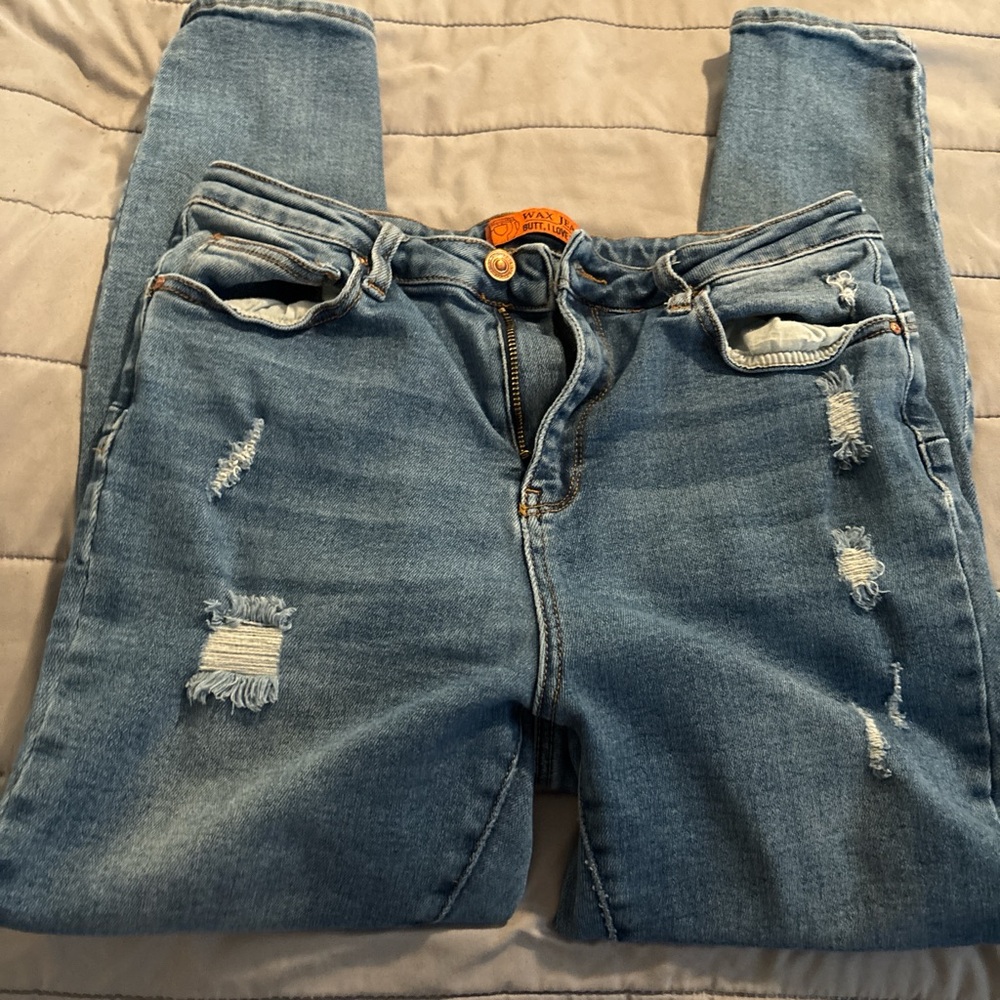 Wax Jean Light Blue Distressed Skinny Jeans